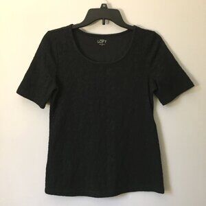 LOFT Stevie Nicks Style Black Cotton Lace Textured Stretchy Tee - Whimsigoth Top